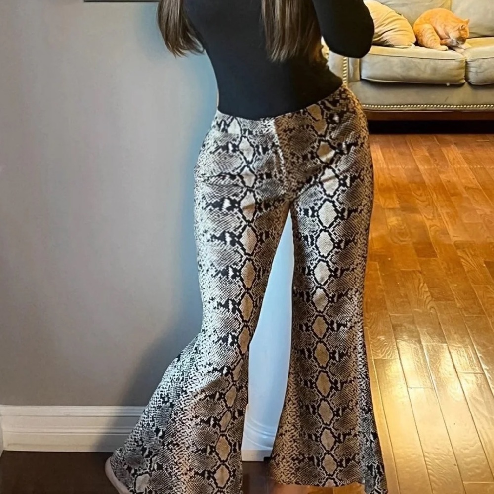 Zara snake skin print flared trouser pants